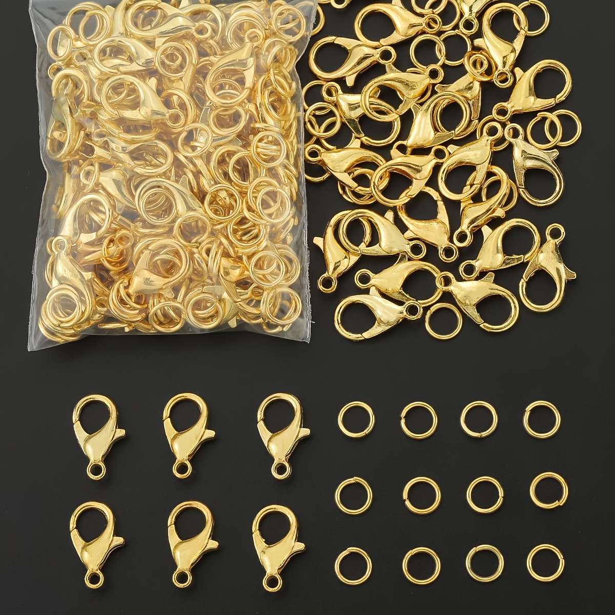 TEMU 160pcs Lobster Clasp Ring Set, Includes 50pcs Lobster Clasps And 110pcs Jump Rings, Suitable For Jewelry Making, Handmade Diy Beading, Bracelet