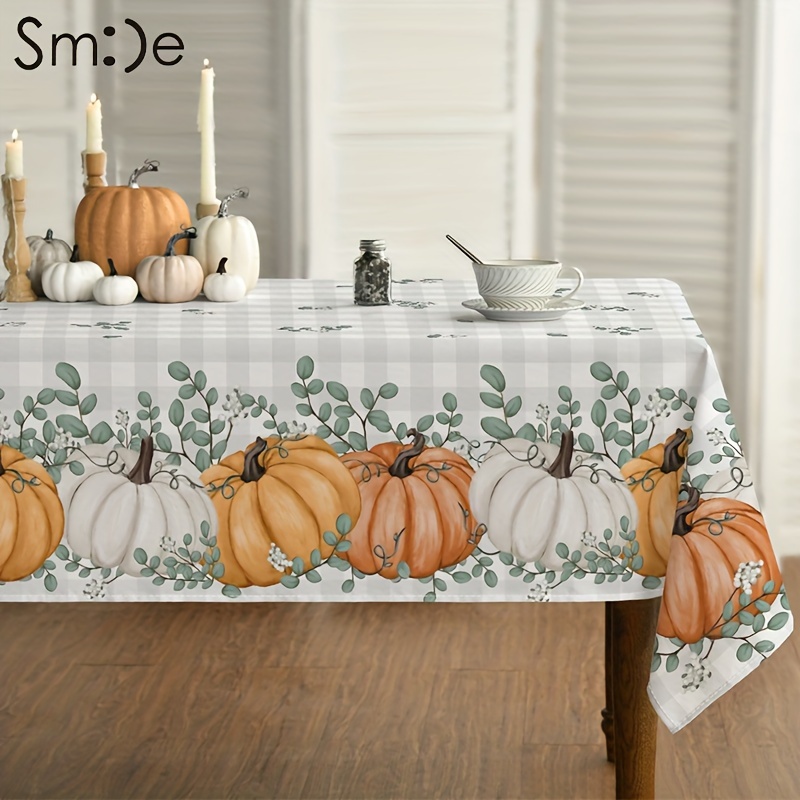 

Sm:)e Fall Tablecloth 60x84 Inch 1pc And Cloth Napkin 18 X 18 Inch 4pc Rectangular, Thanksgiving Orange Pumpkin Table Cover For Kitchen Party Picnic Dinner Funky Home Decor