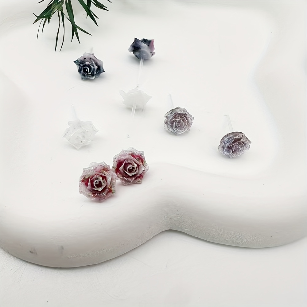 4 Pairs Retro Style Glitter Ombre Flower Earrings Set