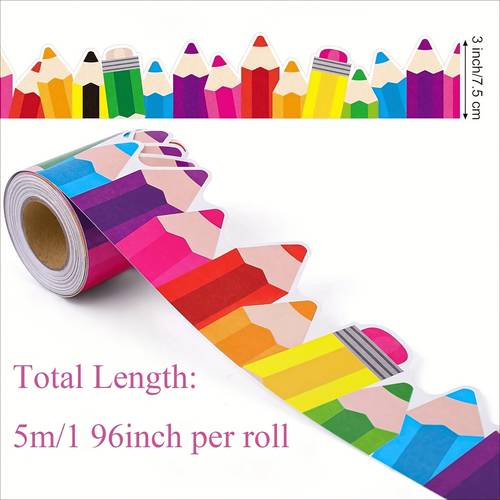 item picture pencil themed bulletin board border roll colorful classroom decoration suitable for back to school pencil shaped border with roll for display boards teacher supplies student bulletin board decorations for office
