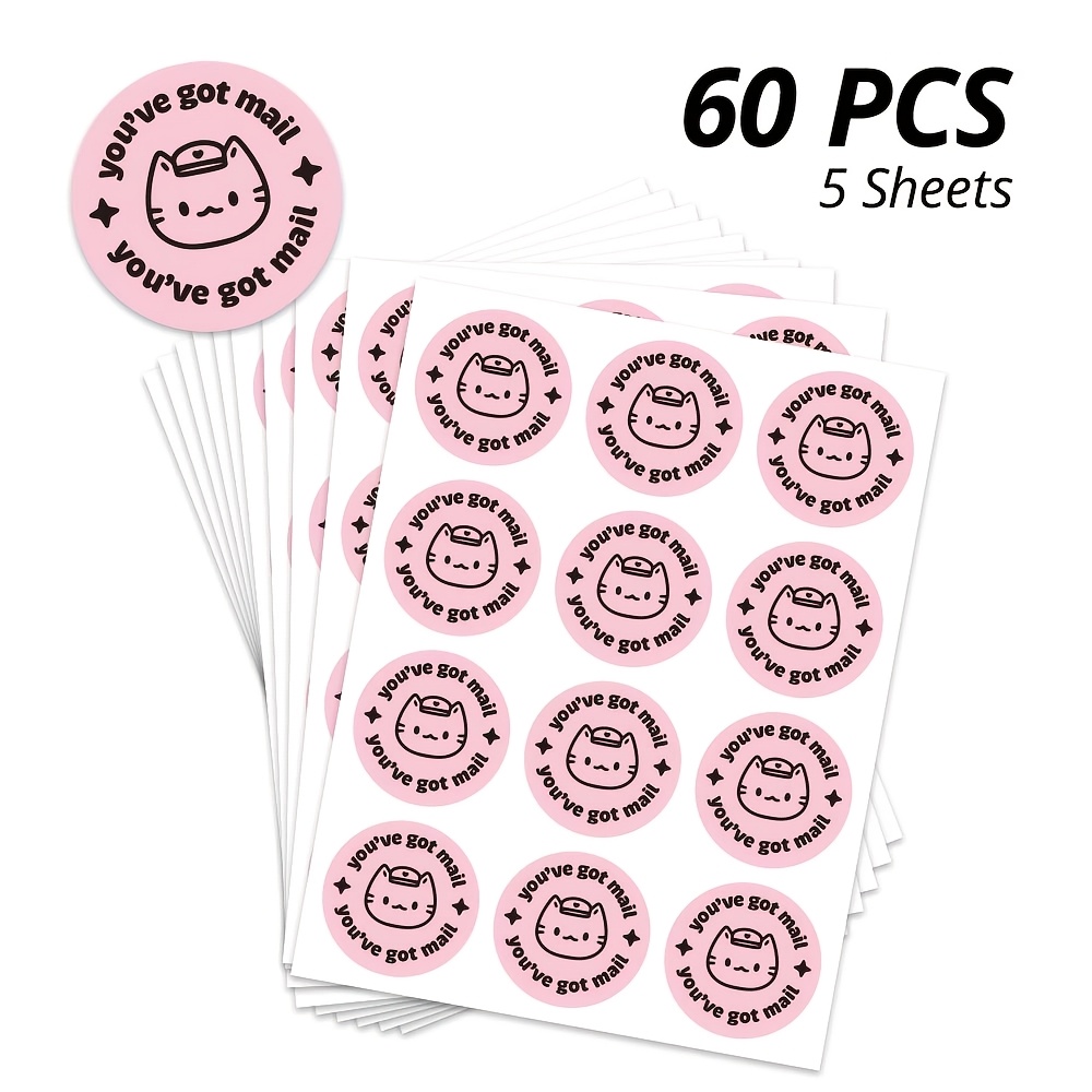TEMU 60 Schattige Katten Stickers, Roze Ronde Sluitstickers met de Tekst '', Zelfklevende Stickers voor Verpakkingsverzegeling, Afmeting 3.8X3.8 Cm /
