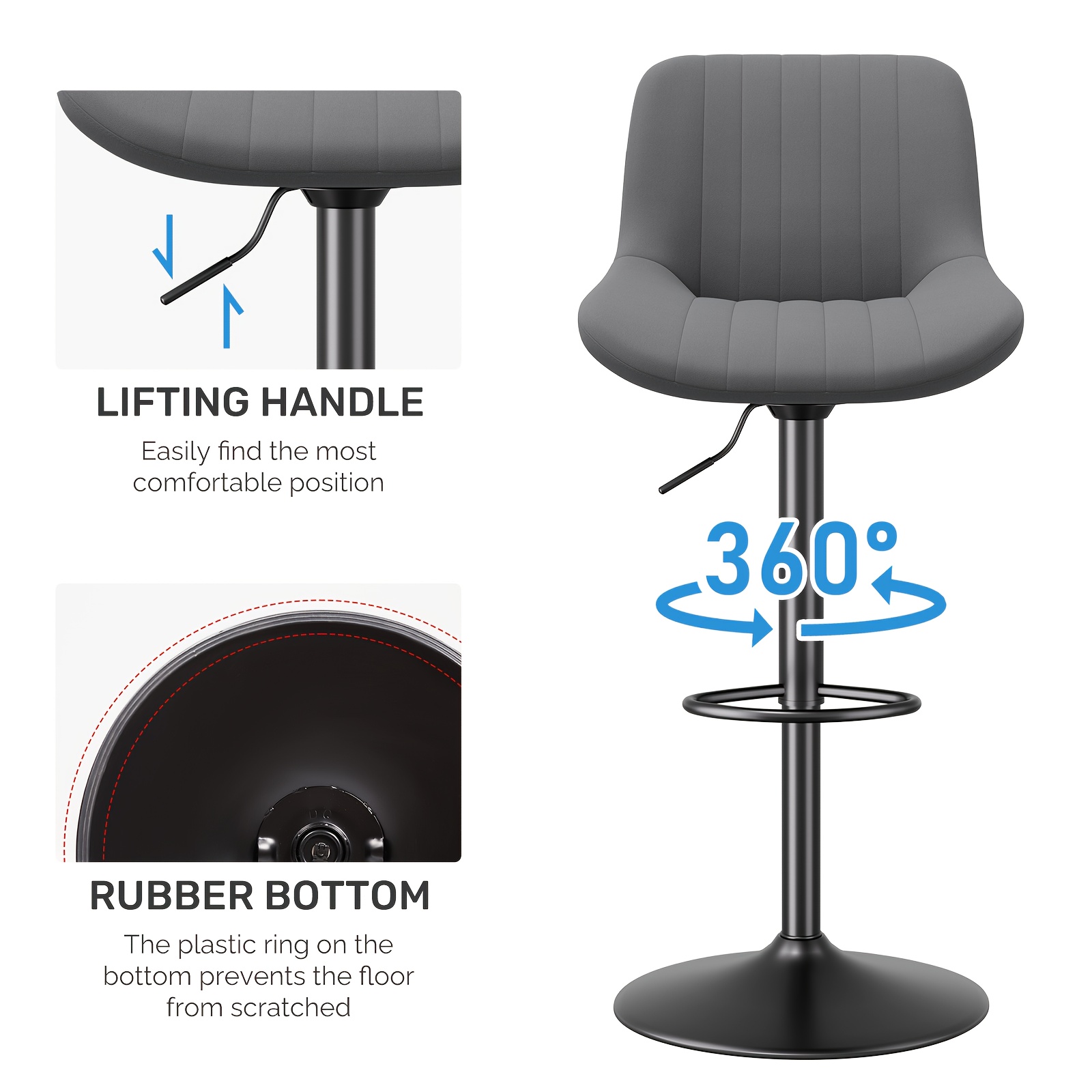 item picture 2 Packs Counter Height Bar Stools, Adjustable Swivel Upholstered Counter Height Barstools with Back And Footrest, Stool Chair for Kitchen Counter Island