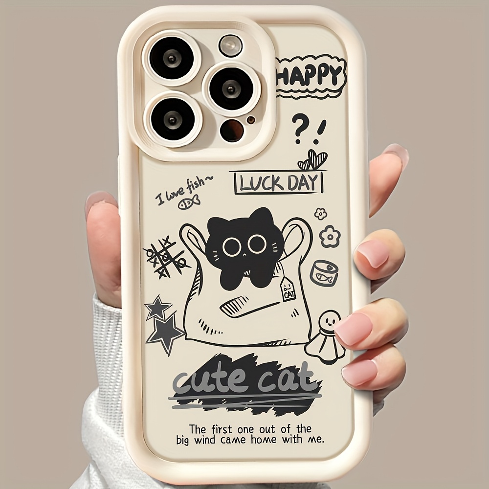 TEMU Cartoon Design Showcasing A Cat, 16ps/15 Pro , And Works With 14/13 Pro/12/11 Models, This Cover Protection While Maintaining A Trendy And