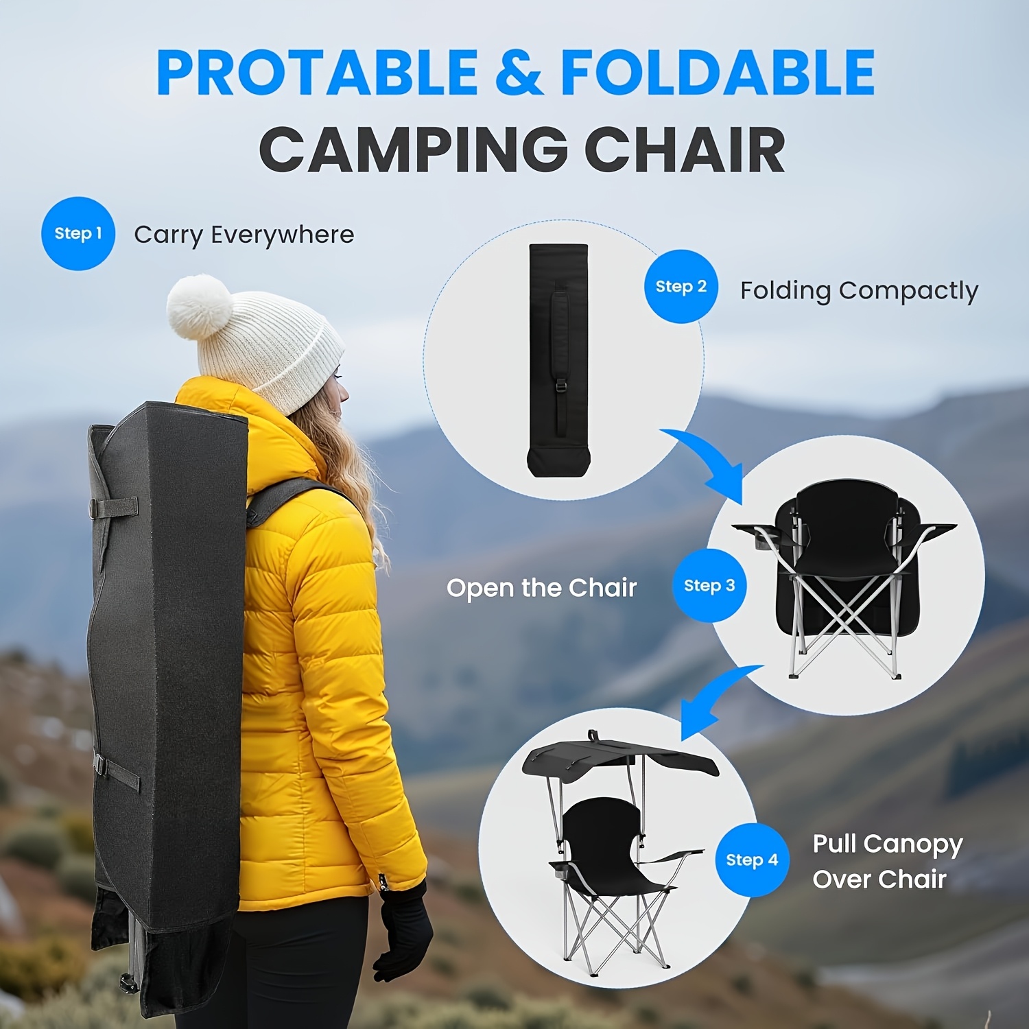 portable folding camping chair with canopy - lightweight oxford fabric outdoor beach chair, for fishing, picnics, and outdoor relaxation, camping chair, picnic essentials, foldable design, sturdy frame construction Product details 3