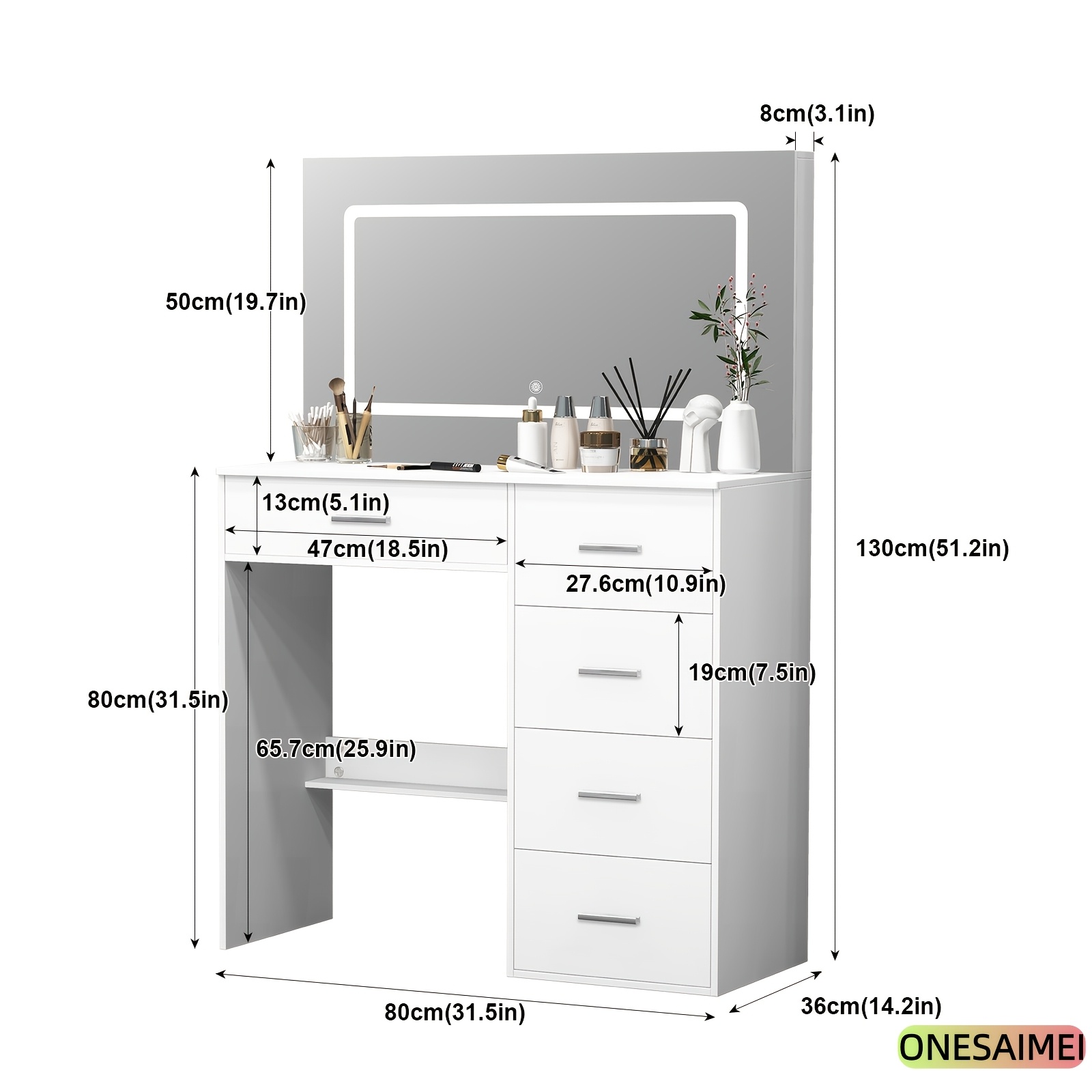 Vanity Table with Multiple Drawers & Complimentary Cosmetic Mirror