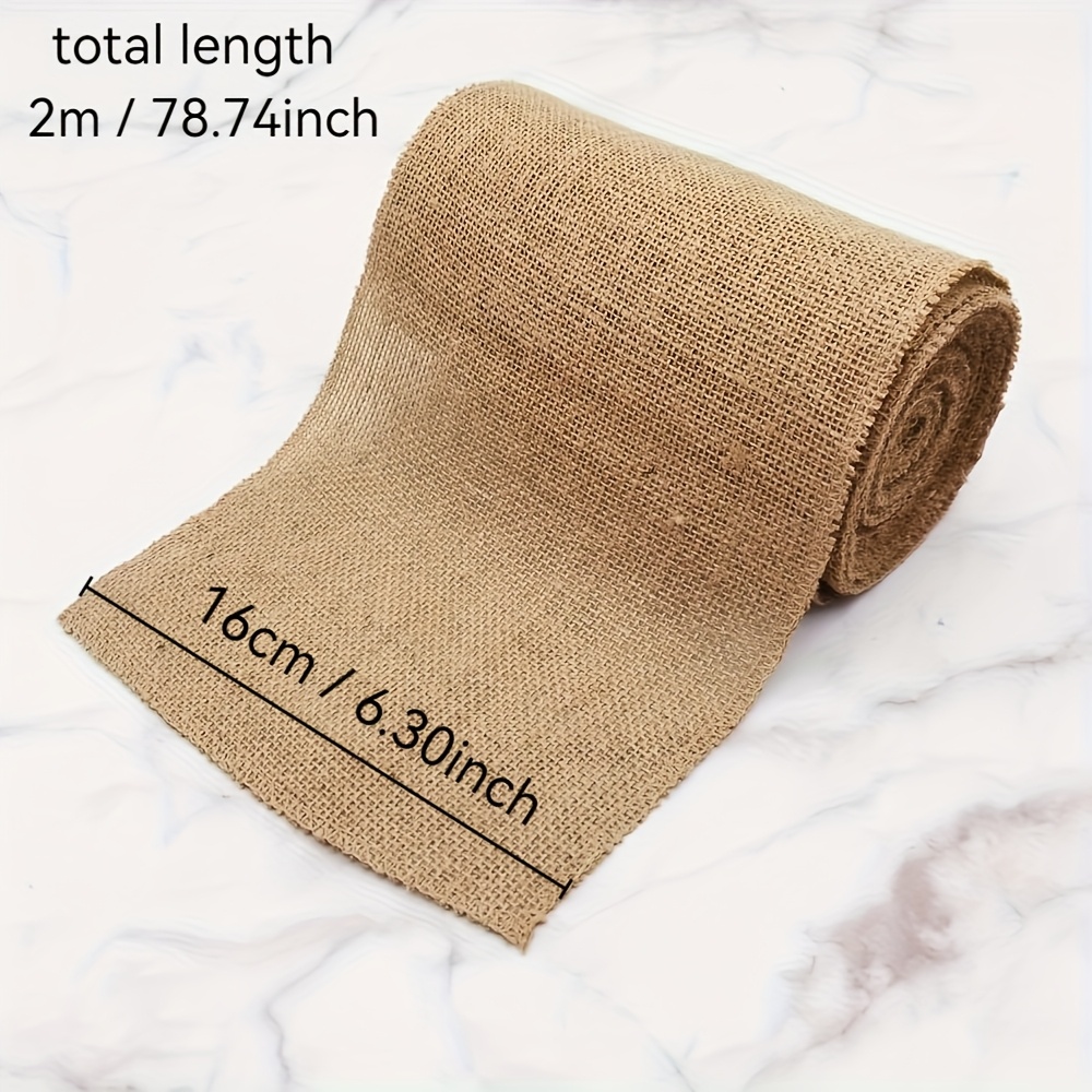 TEMU A 14/16cm Wide X 2m Long Natural Brown Linen-style Burlap Fabric Roll - For Diy Crafts, Christmas Tablecloths And Chair Curtains, Wedding