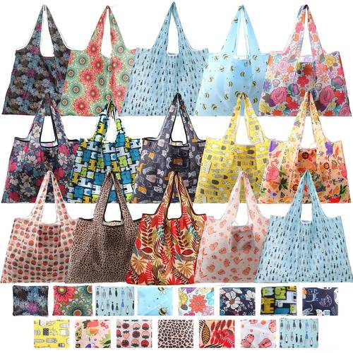 15pcs sacs dépicerie pliables réutilisables extra larges, grands sacs oxford lavables pour femmes, offrant une esthétique et généreuse
