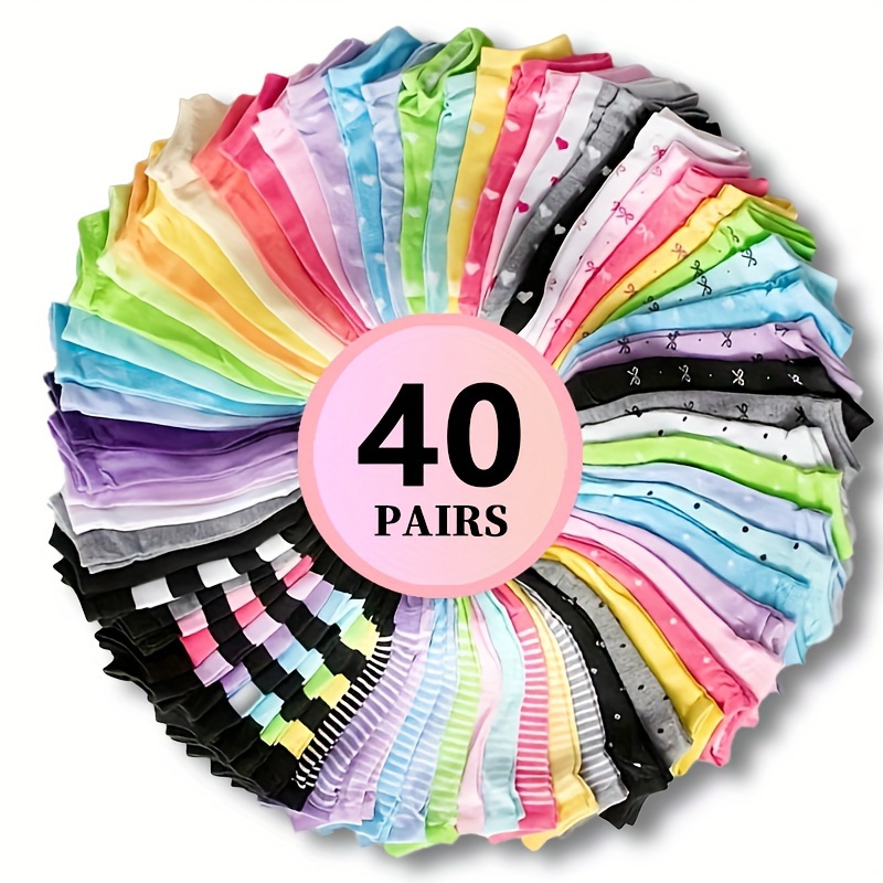 

40 Pairs Women's Candy-colored Striped Socks, Polyester 100%, Short And Mid-calf Length, Knit Fabric, 89 G/m², Machine Washable - And Walking Socks Set