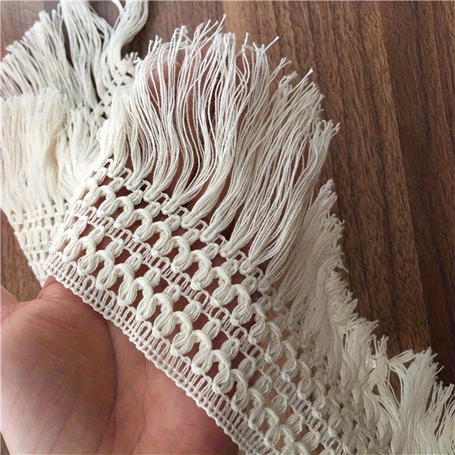 

artisanal Touch" Elegant Beige Cotton Tassel Lace Trim, 5.12" Wide - Perfect For Sewing & Crafts