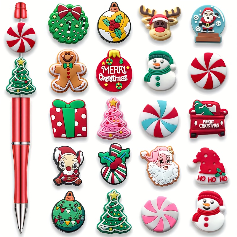 20 Silicone Christmas-themed Beads For Projects, Keychains, And Jewelry Creation - Festive Pens And Ornaments