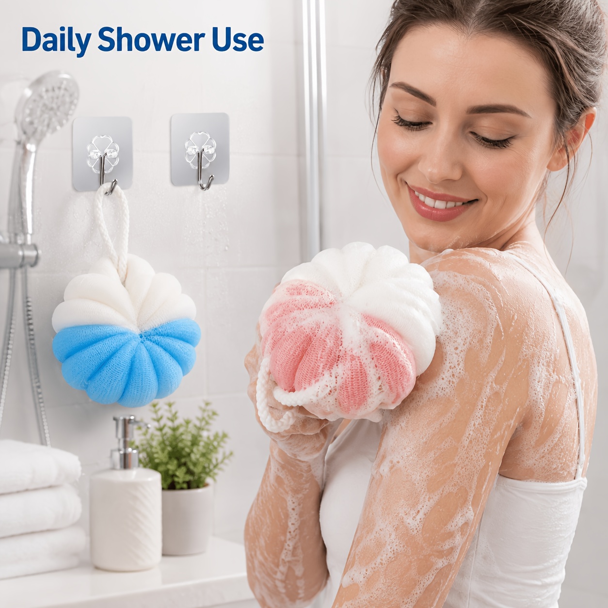4pcs Set of Dual-Color Mesh Bathing Balls with Hooks