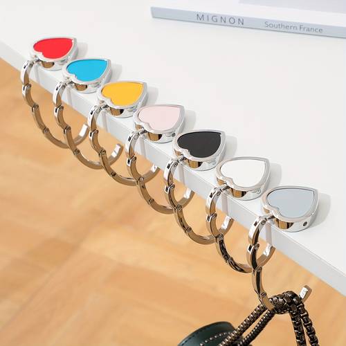 2d flat 2d 1pc elegant heart shaped folding bag hook durable alloy solid color pattern ideal for desktop and backpack hooks backpack hook elegant accessory durable metal hook bag hanger