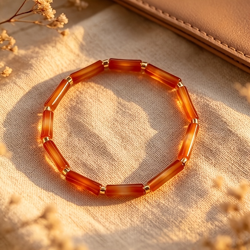 Natural Orange-Red Agate Bohemian Style Stretch Bracelet