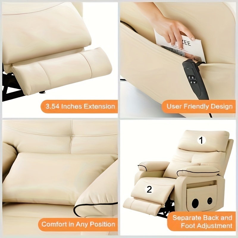 infinite position electric lift recliner with wireless charger and cup holder vibration massage and heating genuine faux leather beige brown silvery gray color   Product details 5