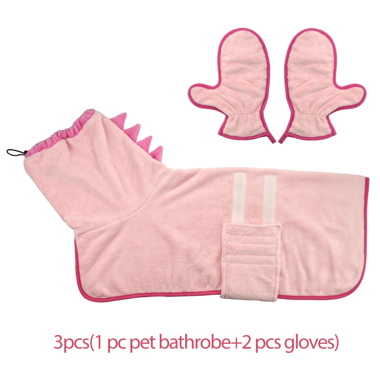 3pcs(1pc Pet Bathrobe+2pcs Gloves) Super Soft Fast-drying Dog Towel With Drying Gloves For Cold Weather, Beach, Pool - Adjustable Microfiber Bath Robe Set For Cats And Dogs, Without Battery