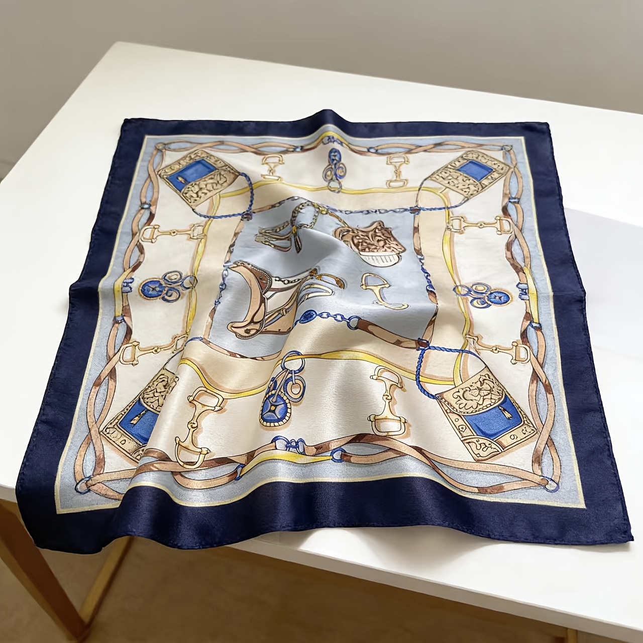 Women's Silk Saddle Chain Small Square Scarf, Vintage British Style