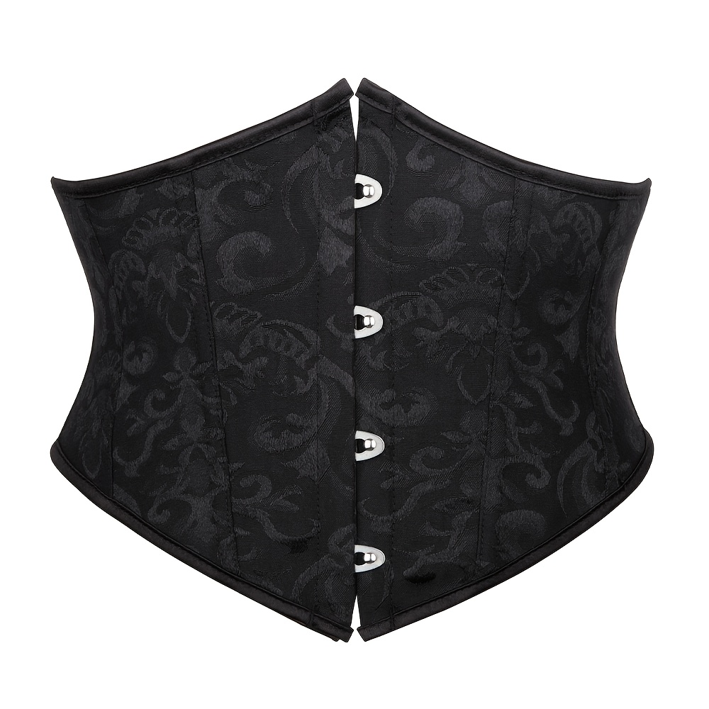 

Elegant French Court-inspired Black Jacquard Corset Belt With Lace-up Back - Slimming Waist For Women, Breathable Polyester