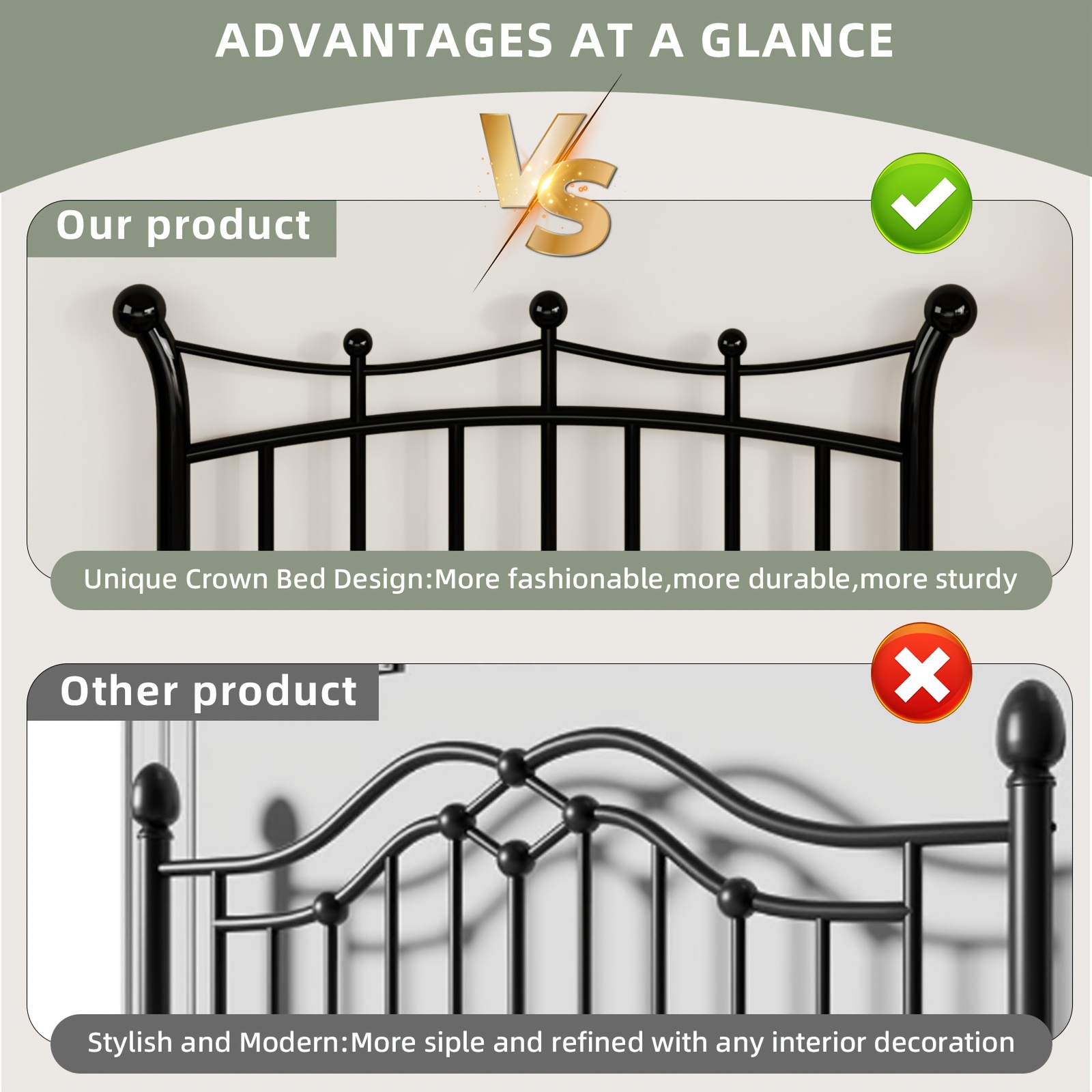 Twin Size Metal Platform Bed Frame with Iron-Art Headboard (2-Piece Set)