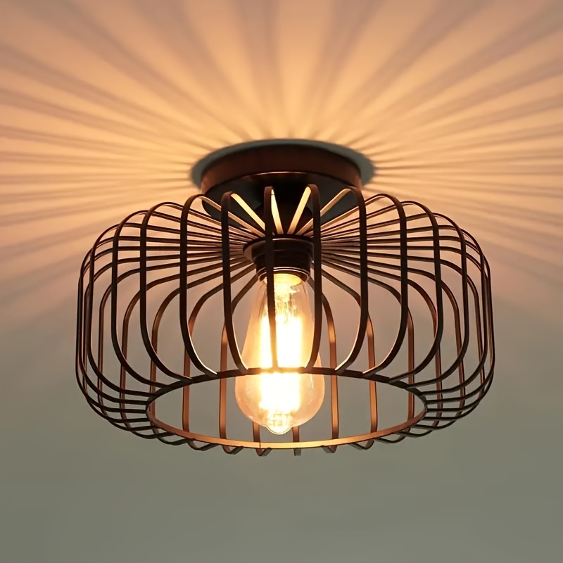 Modern Black Metal Ceiling Light With E27 Socket - Flame Round Lampshade Pendant For Kitchen, Hallway, Living Room, Bedroom, Dining Area, Not Bulb