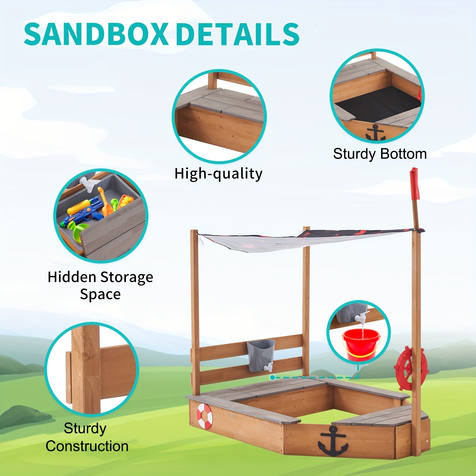 Pirate Ship Sandbox Lid Sandbox Canopy Sandbox Lid Outdoor Temu