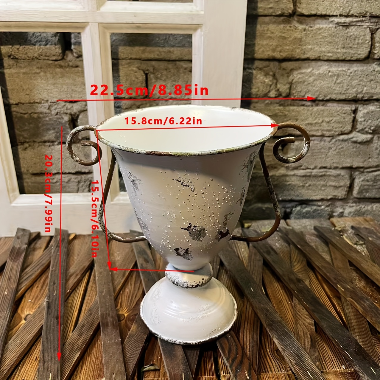 Image of Distressed Weathering Outdoor Home Garden Pastoral Balcony Planting Flower Pot Flower Stand Flower Ware High Foot Handle Small Planting Pot Gardening Gift Home Decor