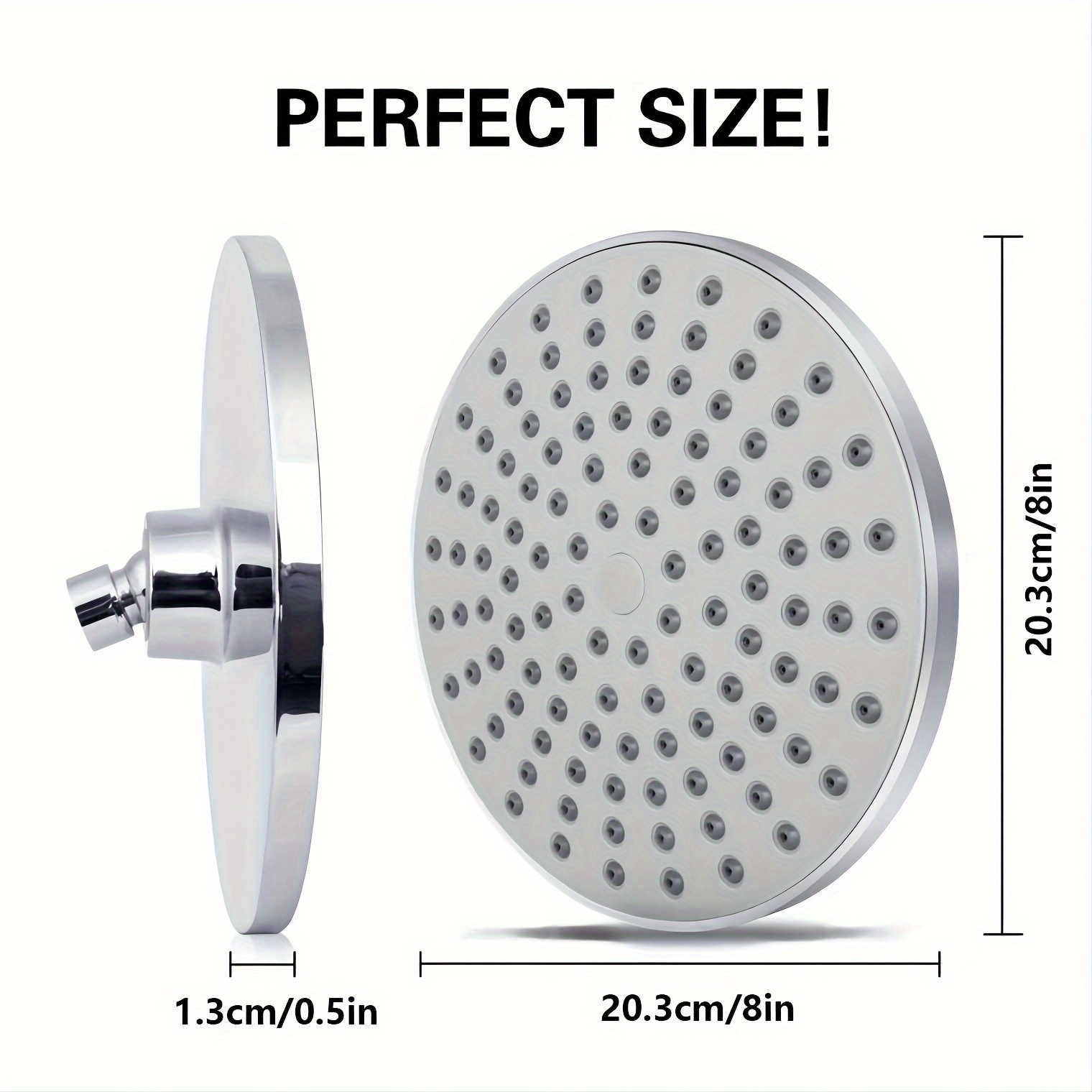 Large 8-Inch Supercharged Rain Shower Head with 360° Rotatable Filter