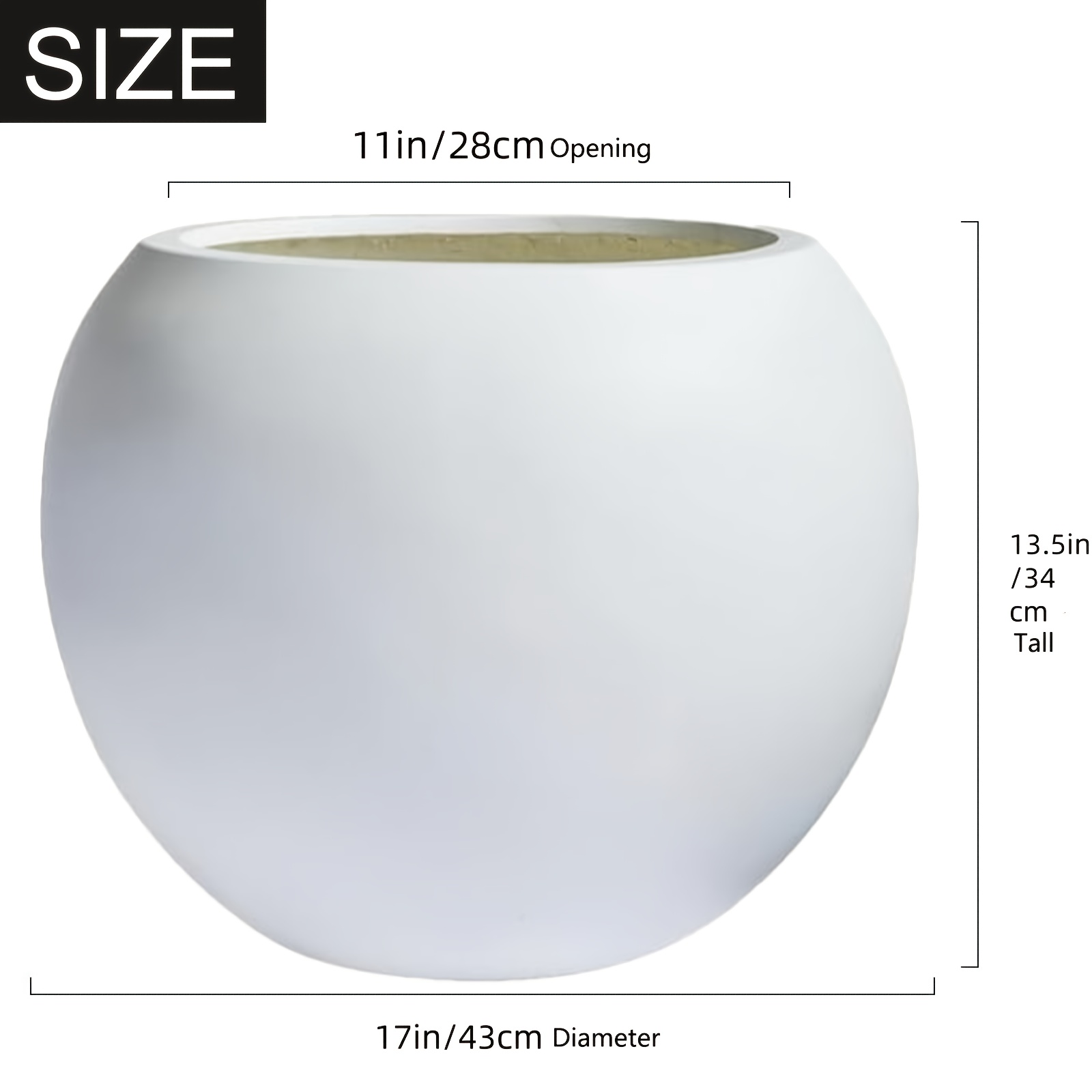 13 5 h x 17 10 h x 14 dia round   planter lightweight modern indoor outdoor sphere plant pot with drainage hole and rubber plug weather resistant decorative pot for home garden or patio