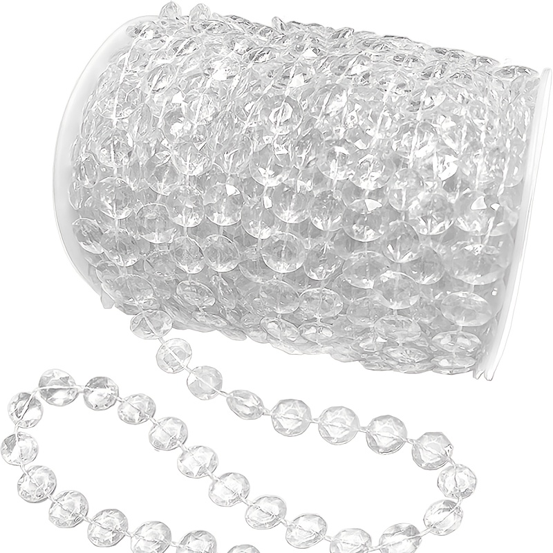 236.22in Transparent Plastic Acrylic Crystal Bead Garland Roll For Christmas Tree Decoration, Indoor Home Decor, Diy Wedding Centerpiece Craft, Hanging Curtain Birthday Party Supplies