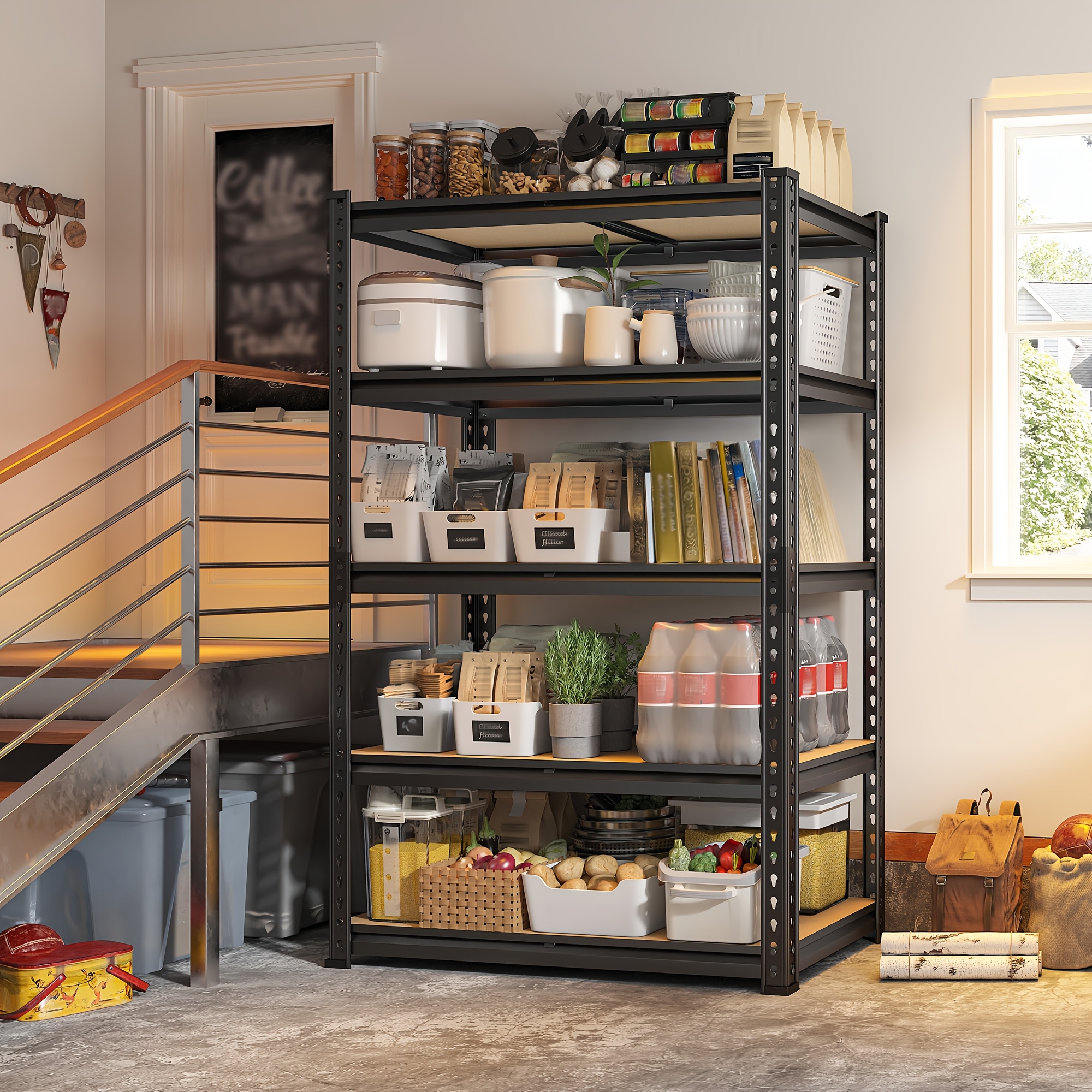 72" Metal Garage Shelving Unit with 5 Adjustable Tiers, 2000 lbs Capacity, Floor-Mounted Utility Rack for Workshop, Kitchen, Warehouse, and