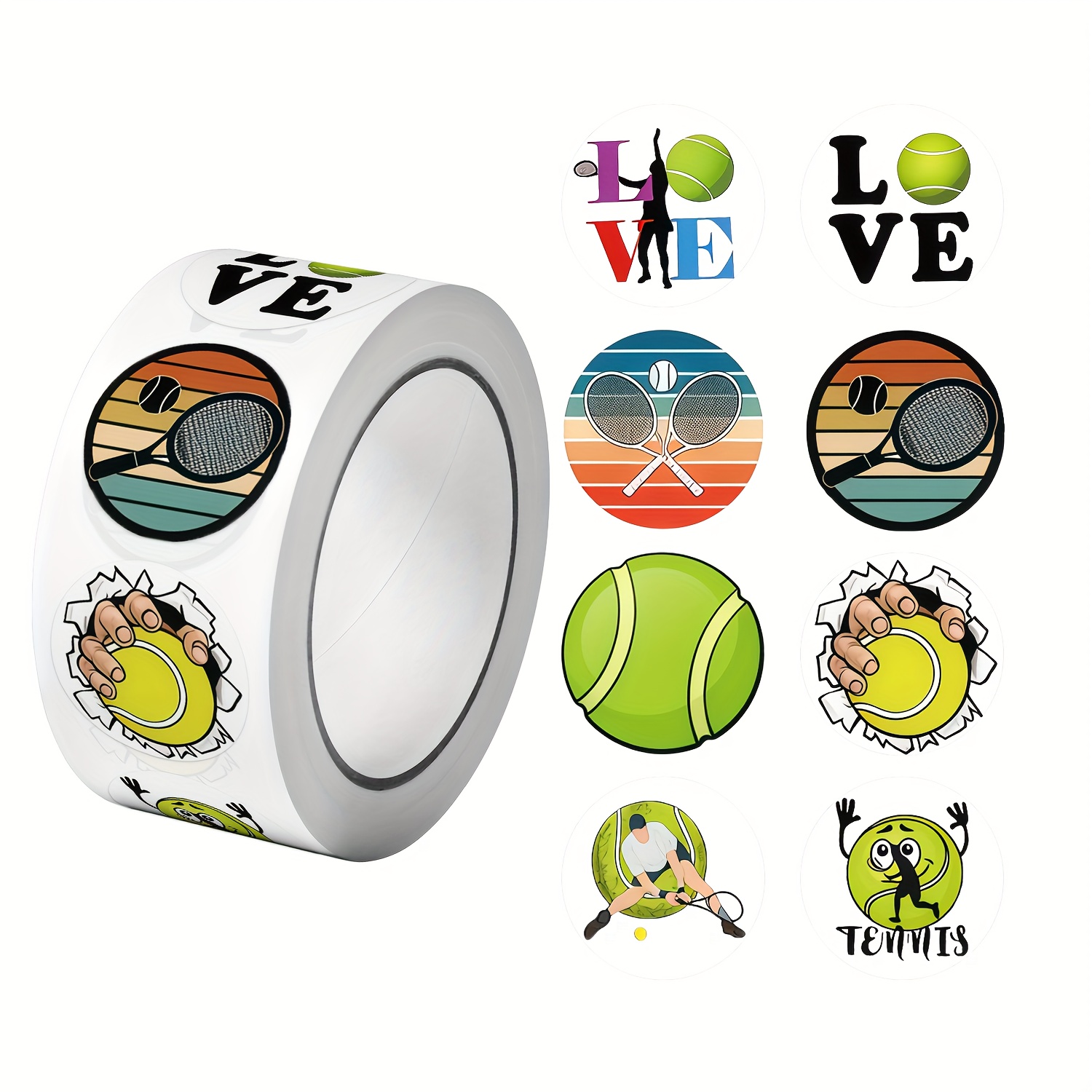 TEMU 1roll(500pcs) Circle Elegant Fashion Tennis Pattern Decoration Label Sticker, 8 Designs Decals, 2.5cm/1.0''sticker Label, Gift Decoration, Art