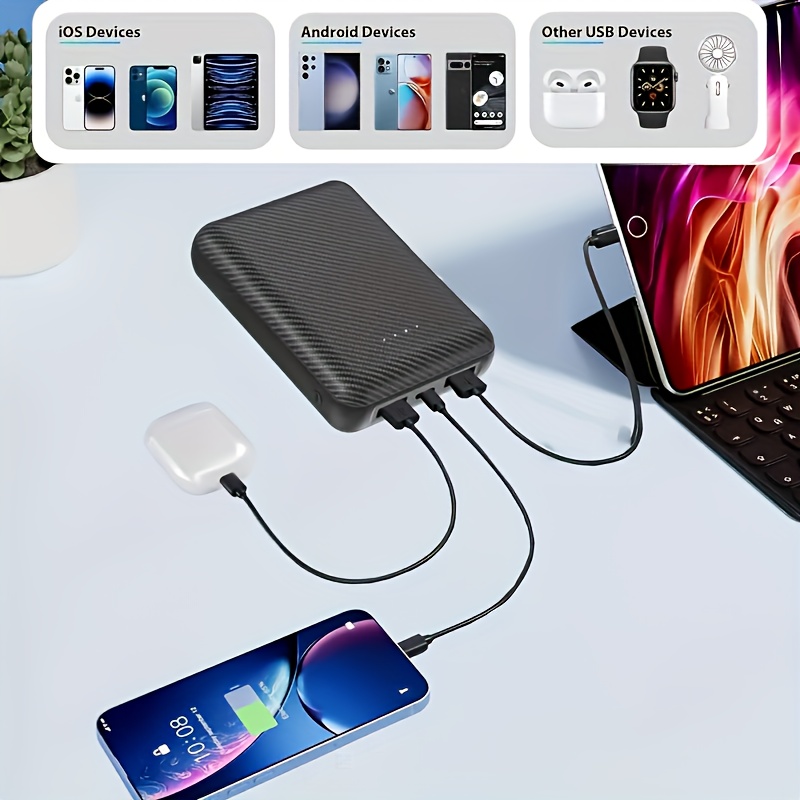 20000mAh Portable Power Bank Charger with Built-In USB Type-C Cable, Fast 5V 2.4A Charging for Heating Apparel and Accessories