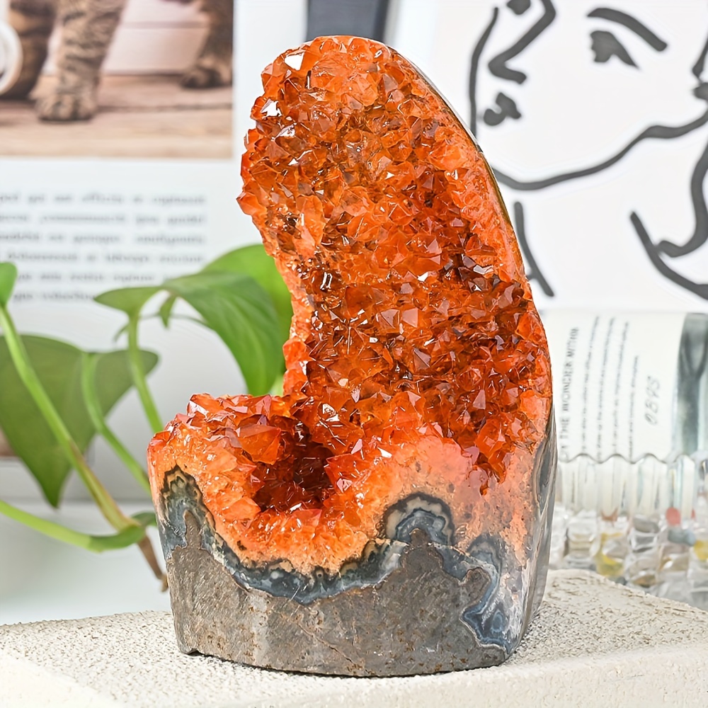 1pc rare orange green amethyst crystal geode rocks cluster - Temu