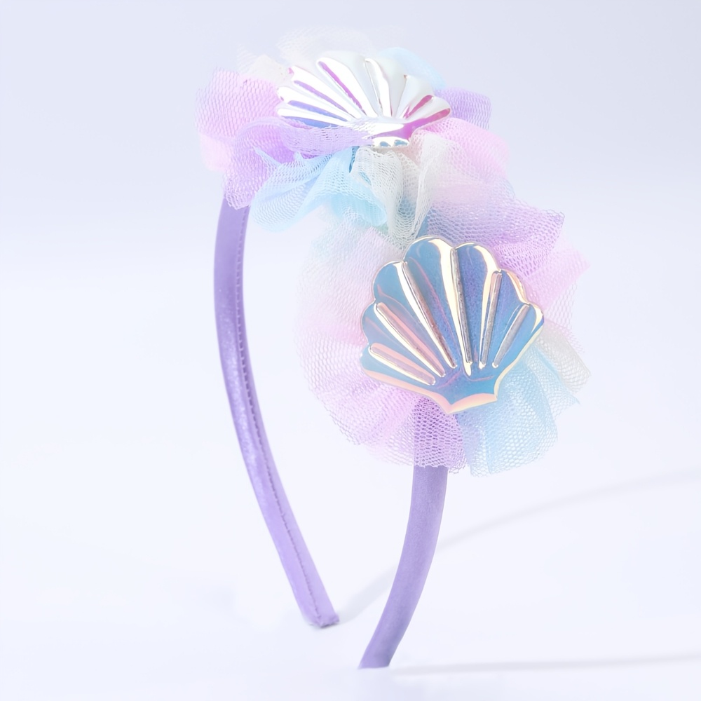 TEMU Fascia per capelli 1 pz con conchiglia a e tulle, per capelli viola a conchiglia con tulle , grazioso accessorio per capelli estivo da spiaggia