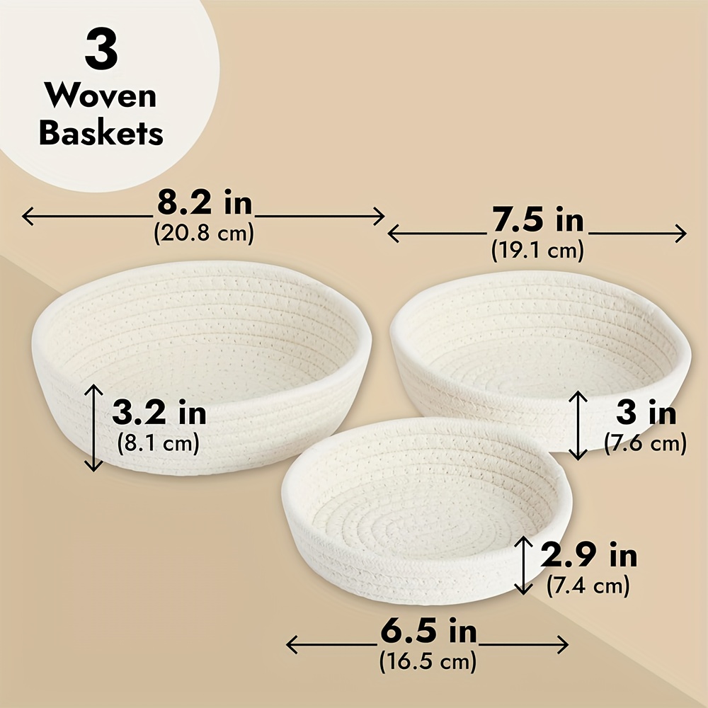 3-pack White Fabric Storage Baskets, Shelf Baskets