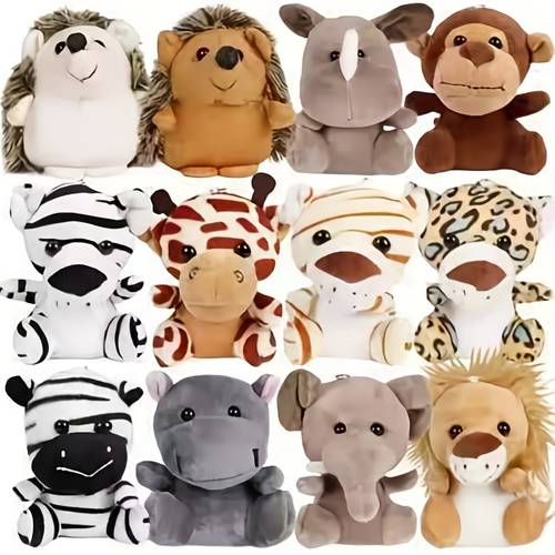 12pcs mini stuffed animals 4 8 inches 11 9 cm cute wild animals plush toys pendant elephant lion giraffe tiger leopard for jungle animal theme party teacher student award