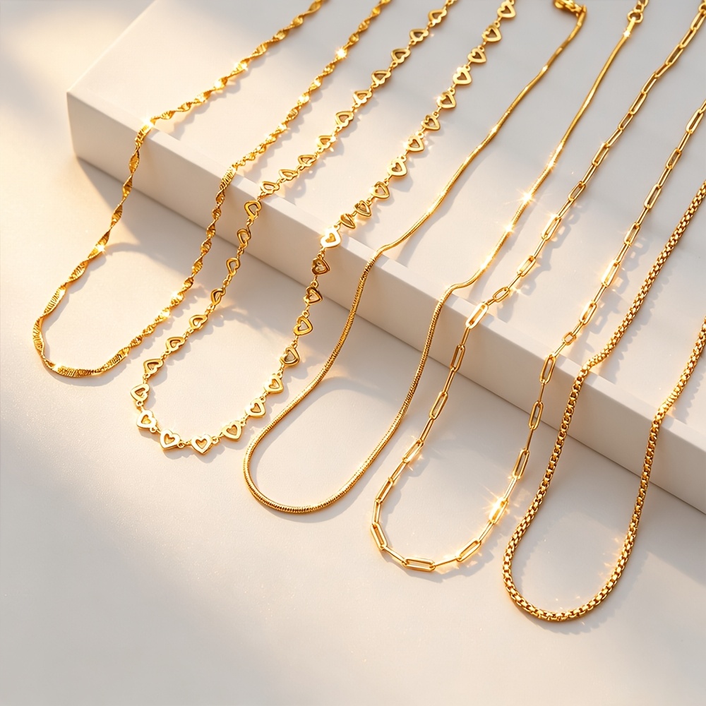 TEMU 5pcs Set Of High-quality, Exquisite Adjustable Stainless Steel Clavicle Necklaces, With A 5cm Extension Chain. Fade-resistant, Comfortable, And