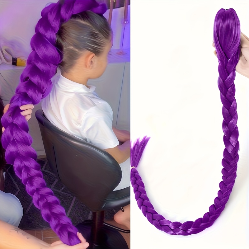 TEMU Purple Long Hair Fishbone Braided Clip Ponytail Synthetic Wig Halloween And Christmas Costumes Holiday Costumes Holiday Costumes Holiday Wigs