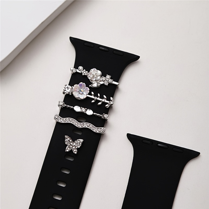 Image of 1 Set Of Rhinestone Flower Watchband Decorative Ring, , Elegant Women's Watchband Decorative Ring, Suitable For Iwatch Strap 49mm 45mm 44mm 42mm 41mm 40mm 38mm Series Strap Not Included