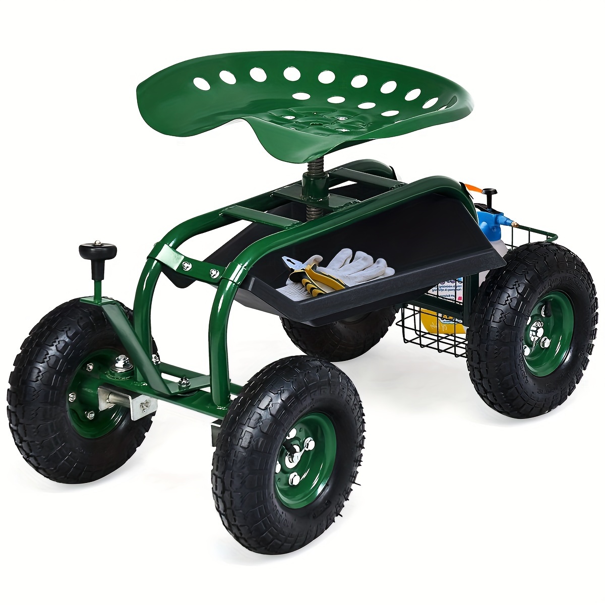 

1pc Goplus Garden Cart Gardening Workseat W/wheels, Patio Wagon Scooter For Planting, Work Seat With Tool Tray And Basket
