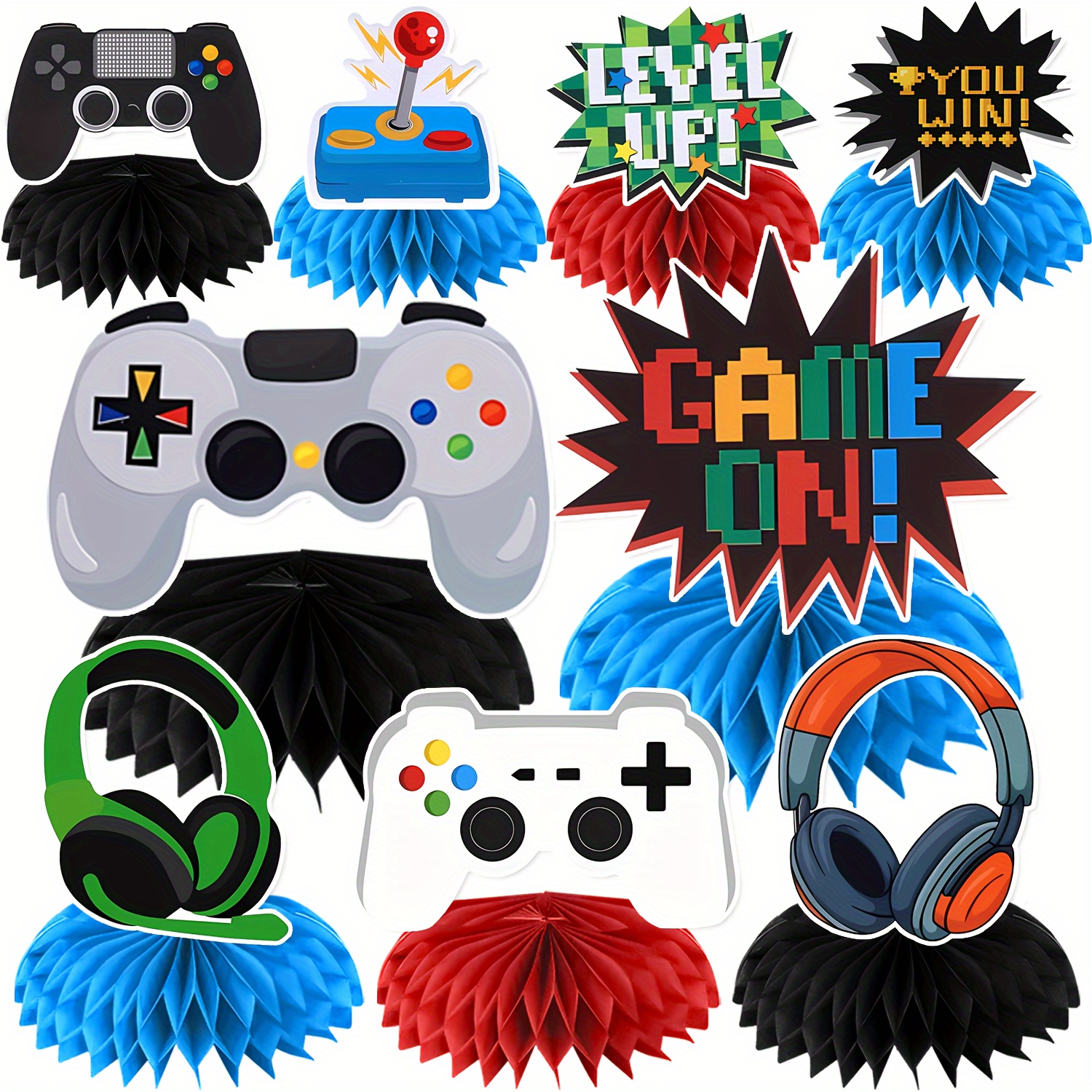 

9-piece Video Game Controller Honeycomb Centerpieces - Perfect For Birthday & Shower Parties, Boys & Girls Themed Table Decorations