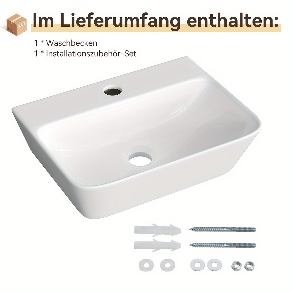 Image of Bathroom Wash Basin Sink Wall Hung - Countertop Washbasin - Suspended Ceramic Sink - Wall-mounted Sink With Faucet Hole And Overflow Hole - 41x31x12 Cm