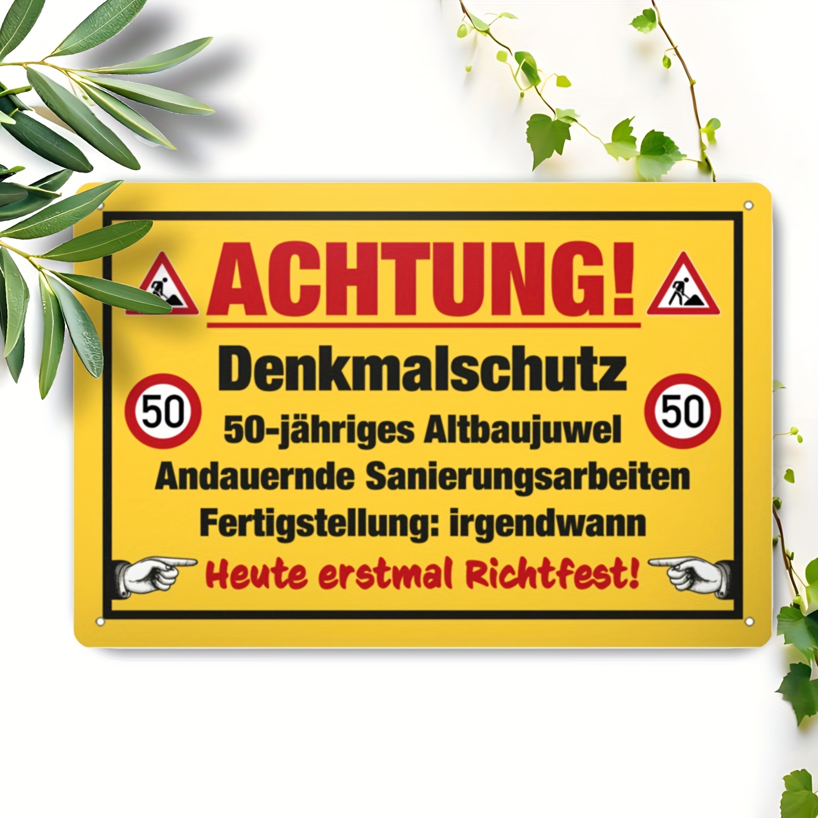 Image of 2d Flat - 1pc 2d Flat Metal Sign | 50th Birthday Party Tin Sign | Traditional | Wall Decor For | Humorous German Text With Design | Ideal For | 8*12inch/20*30cm Unframed Metal