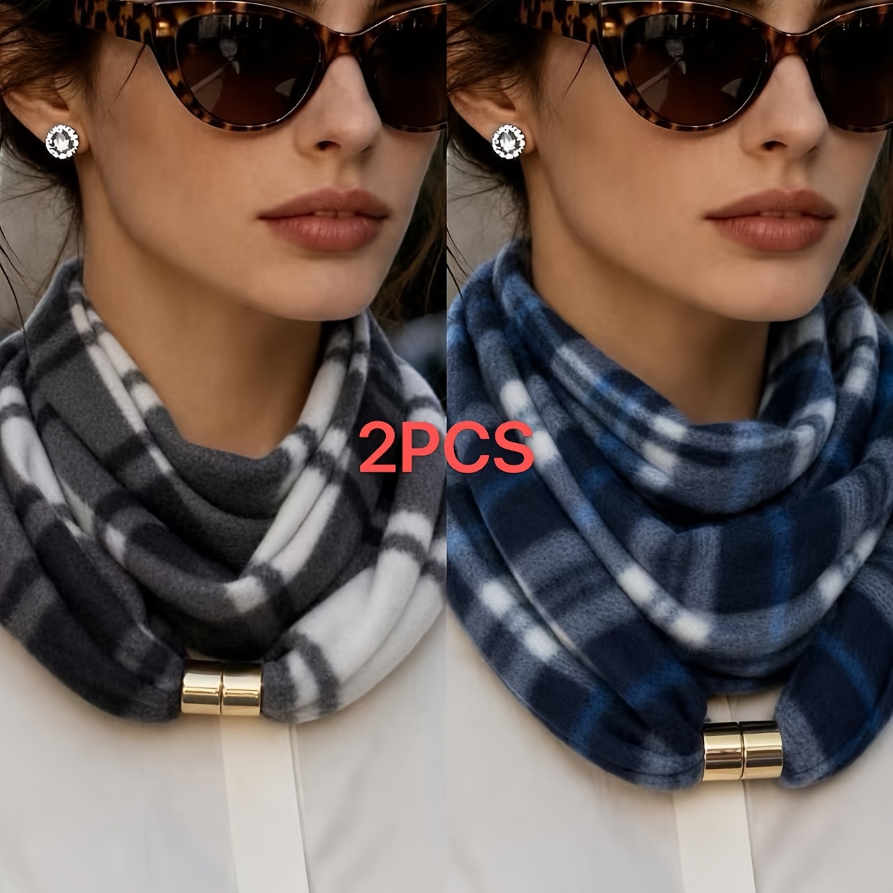 TEMU 2pcs Set New Elegant Neck Scarf, Versatile Scarf, British-style Warm Neck Warmer, Commuter Temperament Style, High-end Versatile Neck Warmer,