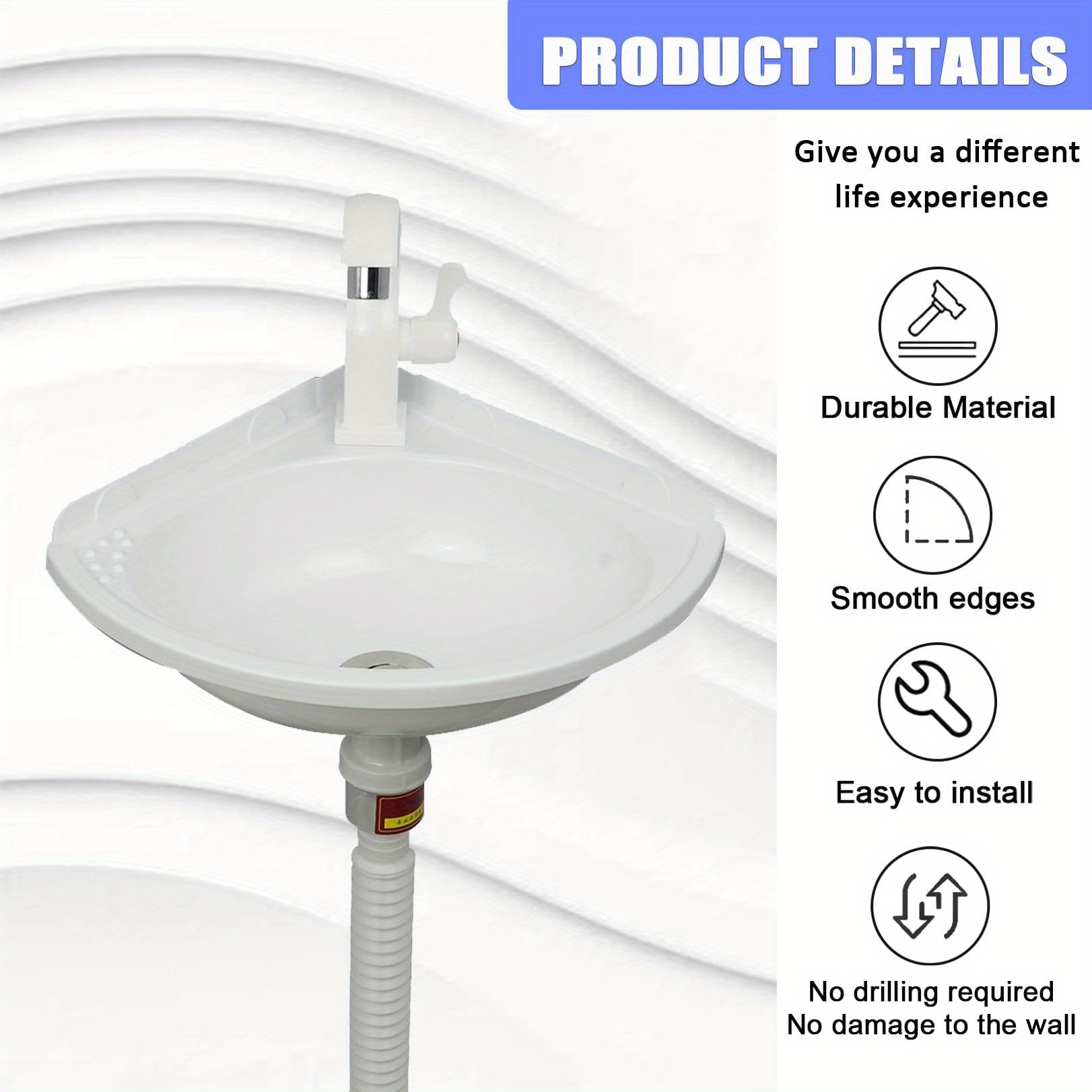 TEMU Rv Bathroom Sink With Faucet, Sink, Wall-mounted Sink Suitable For Rvs, Bathrooms, And Rental Houses, 4 Colors , Complete Accessories