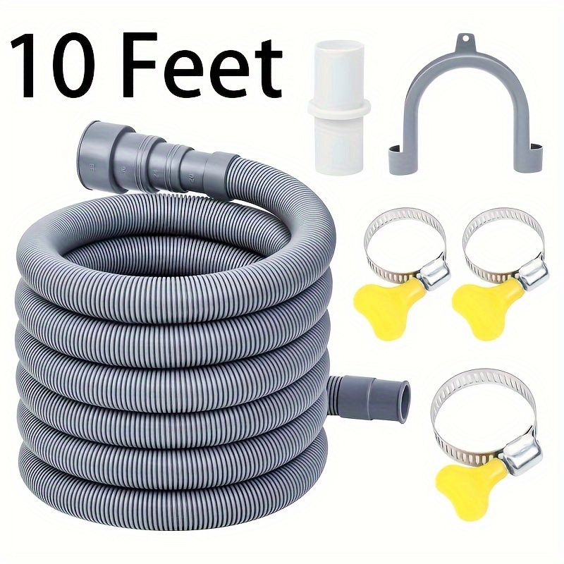 Drain Hose Kit For Washing Machines & Dishwashers - Flexible Corrugated Pipe With Extension Adapter And Clamp