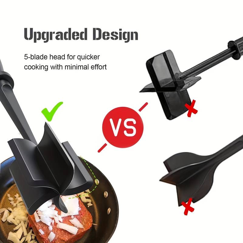 INTBUYING 4-Blade Ground Beef Masher & Meat Chopper - Heat Resistant (AS-055060)