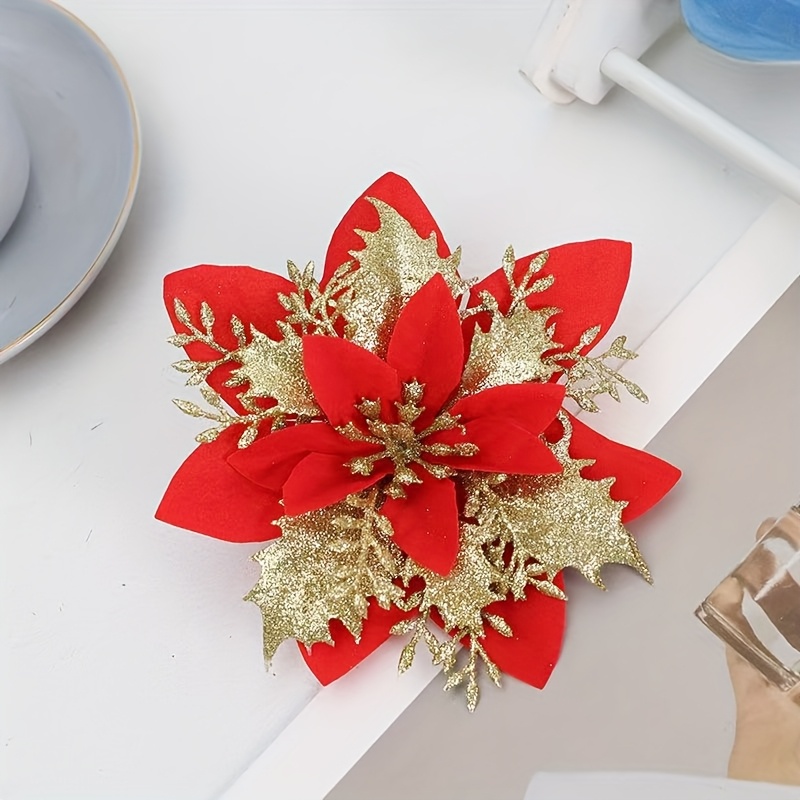 60-piece 5.5-inch Shiny Double-layer Christmas Floral Strips With Tree Decor And Wreath Accessories, Ideal For Holiday Parties & Weddings – Includes 30 Flower Branches + 30 Clips