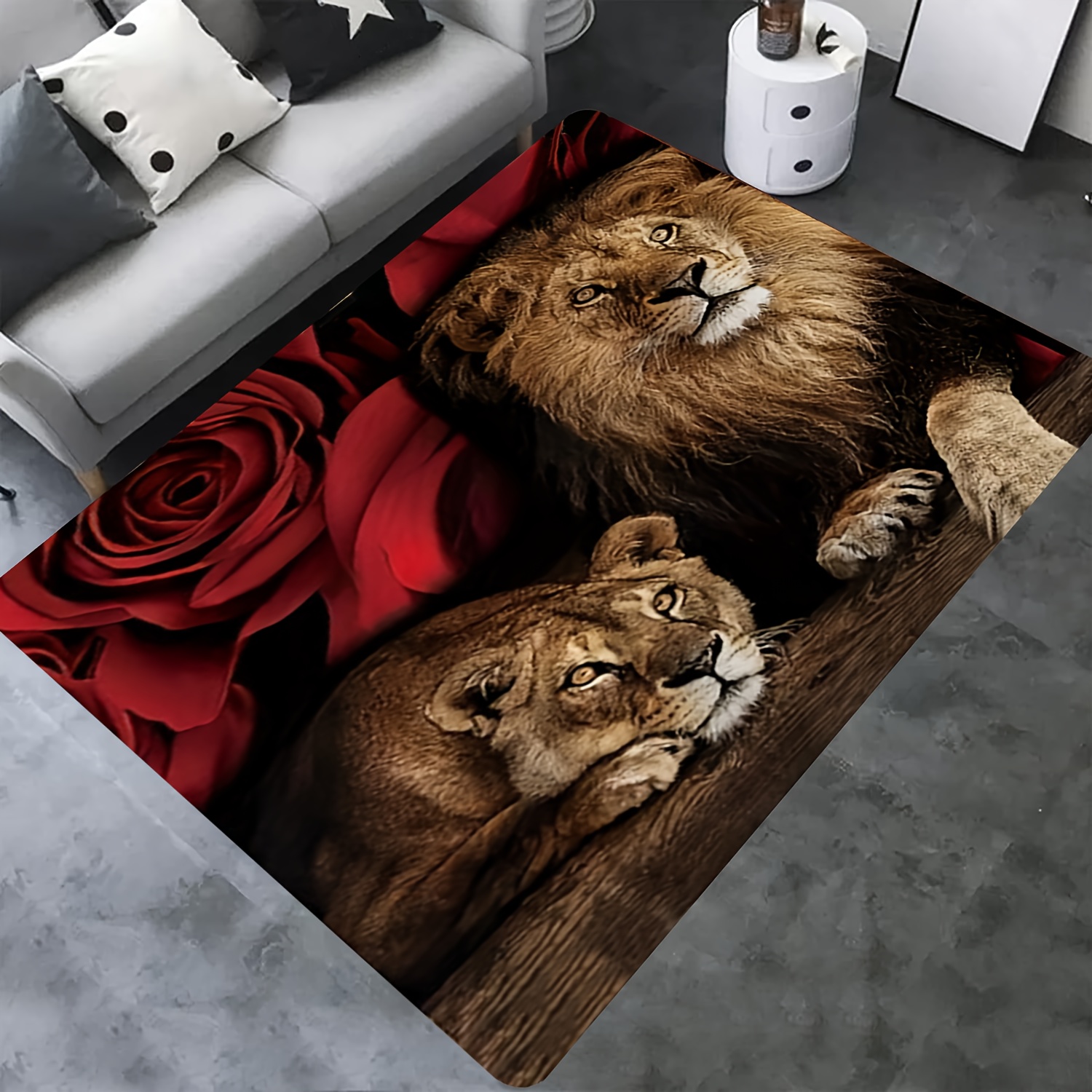 

1pc, Rose Lion Couple Indoor Mat, Flannel Area Rug, Non-slip Floor Carpet, Home Decor, Room Decor, Home Kitchen Items