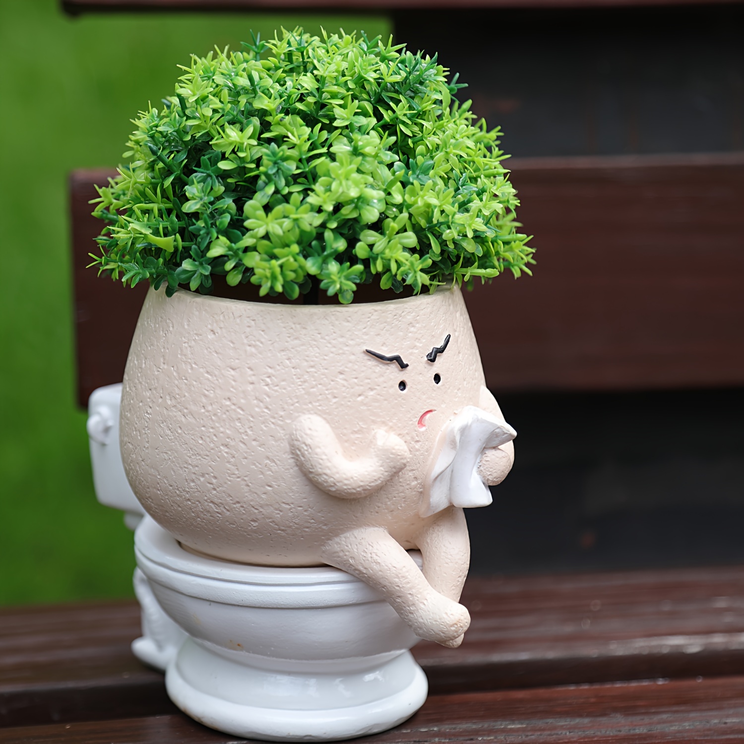 

2-in-1 Novelty Toilet Pot Planter And Motorbike Design Succulent Plant Pot With Drainage Hole Self-watering Polyresin Indoor Planter For Floral Arranging, Waterproof Resin Craft Decoration