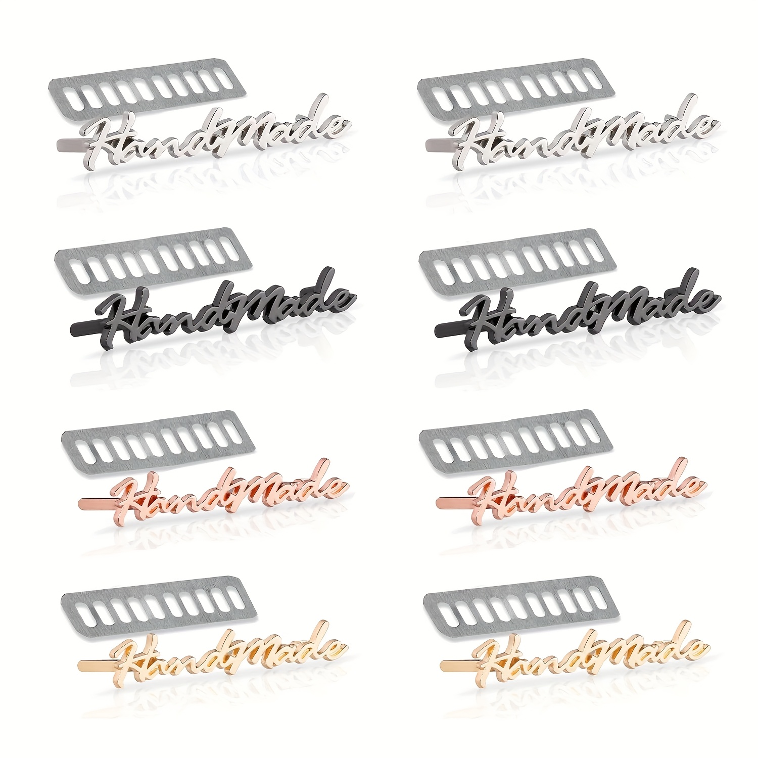 Image of 8pcs Handmade Metal Letter Tags Label With Shim Alloy Hand Made Purse Bags Sewing Labels For Craft Bags, Hats, Clothing, Handmade Items, Crochet Supplies